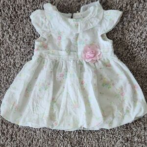 Little Me White Floral Dress with Pink Flower Accent